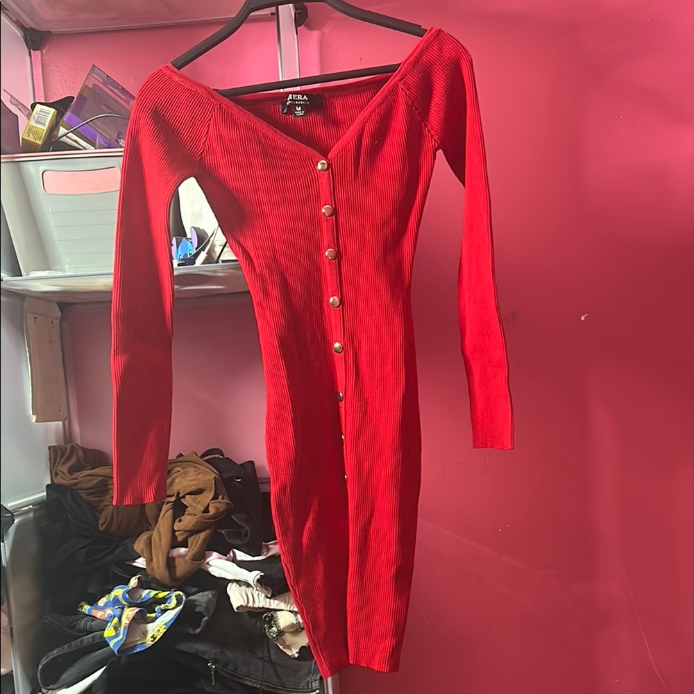 Elegant Red Button-Down Dress